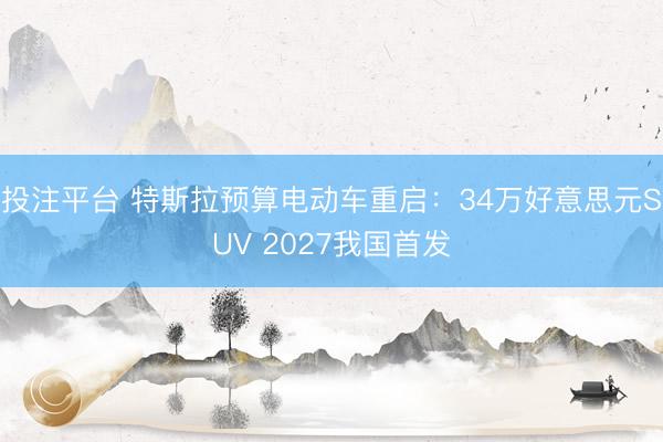投注平台 特斯拉预算电动车重启：34万好意思元SUV 2027我国首发